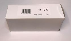 White box with a label containing a barcode, CE symbol, and product code rH-P1T1 LR.