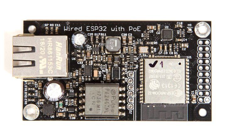 Płytka z ESP32 i kablowym Ethernetem z PoE