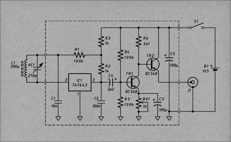 AM radio circuit diagram with TA7642 IC and BC548 transistors
