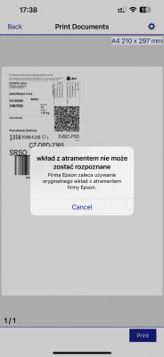 Epson XP-2105 - Wykrywa nieoryginalne tusze, downgrade firmware, drukowanie na zamiennikach