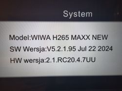 Screenshot of the software update for the WIWA H265 MAXX NEW model with version V5.2.1.95 dated July 22, 2024.