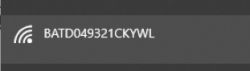 Wi-Fi signal icon and the text BATD049321CKYWL on a gray bar.