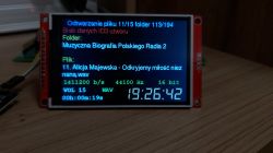 LCD display with audio player showing WAV file with Polish characters
