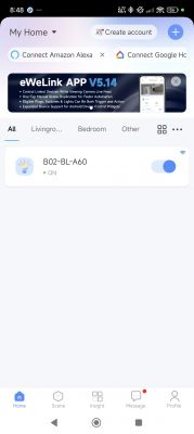 eWeLink app with connected Sonoff B02-BL-A60 bulb