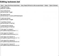 Script editor for autoexec.bat with configuration code for TuyaMCU devices.