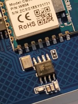 Close-up of a printed circuit board with a CB3S module and other electronic components.