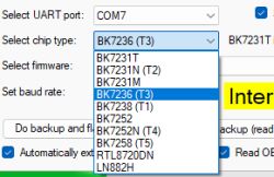 Chip type selection menu with dropdown list in software interface