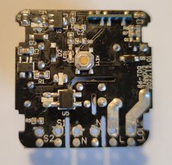 View of a circuit board with various electronic components and circuits.