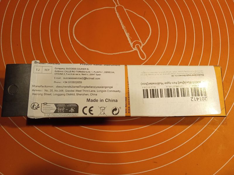 Opakowanie miernika Aneng Pen z etykietą producenta