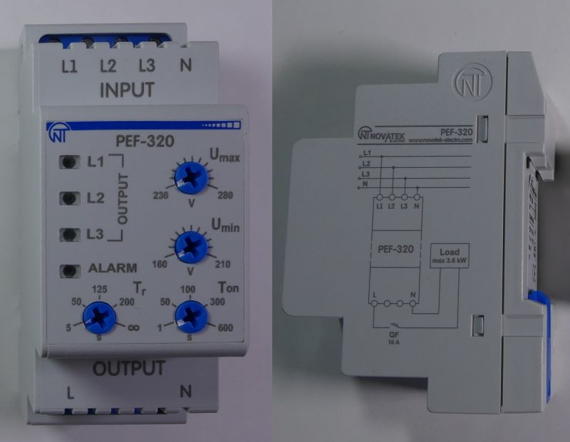 Przełącznik faz PEF-320, przekaźnik czasowy REV-114 Novatek-Electro - testy