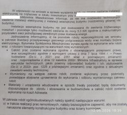 Pismo spółdzielni o braku możliwości zasilania trójfazowego i limitu mocy 5,3 kW