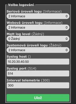 Screenshot of logging settings in the Tasmota interface.
