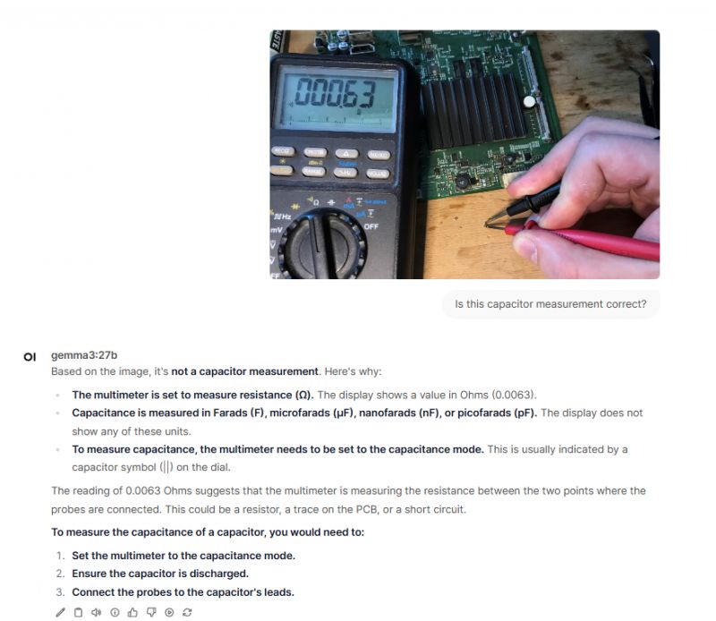 Multimeter Measurements: Resistance Instead of Capacitance Multimeter displaying resistance 0.0063 Ω