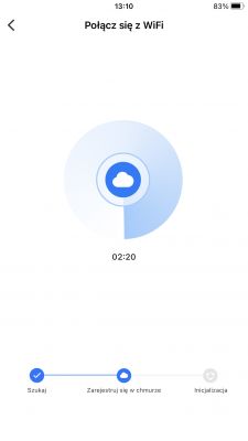 WiFi Connection in Mobile App Mobile app screen during WiFi connection with visible timer.
