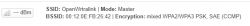Screenshot of Wi-Fi network settings in Master mode with WPA2/WPA3 PSK, SAE (CCMP) encryption.