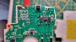Circuit Board with Electronic Components Close-up of a circuit board with electronic components such as resistors and diodes.