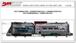 Bosch ECU connector diagram with labeled pins: GPT0, GPT1, +12V, ground, CAN L, and CAN H.