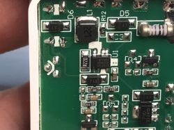 ATLO-SW1-TUYA Relay Module – Power Supply Section Close-up of the ATLO-SW1-TUYA relay module PCB showing the BP2525 chip and SMD components.