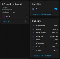 Energy Monitoring Screen in Home Assistant Energy monitoring app screen displaying readings from LN882H plug