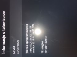 Ekran „Informacje o telewizorze” z modelem 65PUS7906/12 i danymi oprogramowania