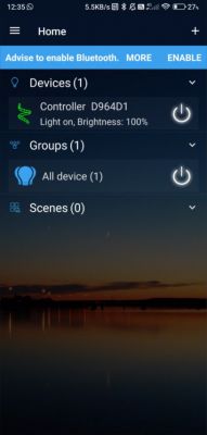 IoT Control App Main Screen View of an IoT control app with a list of devices and groups.