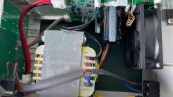 Interior of a Korad power supply with visible electronic components.