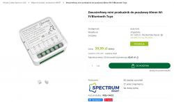 Two-Channel Mini Relay Wi-Fi/Bluetooth Tuya Two-channel mini relay for boxing 60mm, shown on the Spectrum LED store page with a price of 39.99 zł.