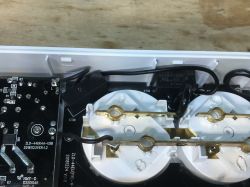 Interior of Woox R4027 Power Strip Interior of the Woox R4027 power strip showing electrical components.