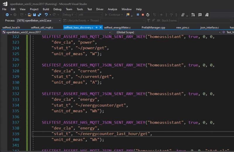 Test code in Visual Studio editor regarding MQTT tests.