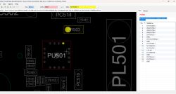 Widok PCB z oznaczeniem układu PU501 i przypisanymi pinami przetwornicy SYV736RHC