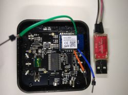 WB3S module with soldered wires connected to a USB converter.