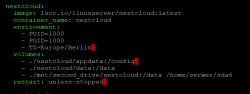 Fragment pliku konfiguracyjnego Nextcloud w formacie YAML