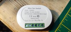 Mini Fan Switch model TMWF02 with technical markings.