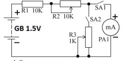 Schemat elektryczny mikromiernika z oznaczeniami komponentów.