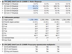 Zrzut ekranu z danymi obciążenia procesora Intel Core i5-13400F.