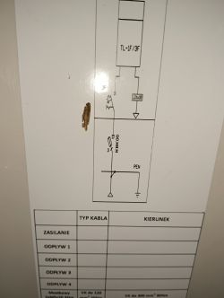 Schemat instalacji elektrycznej na kartce papieru.