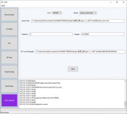 Screenshot of a software flashing program with flash settings and log.