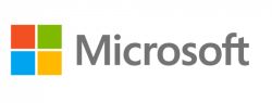 Logo Microsoftu z kolorowym symbolem i szarym napisem