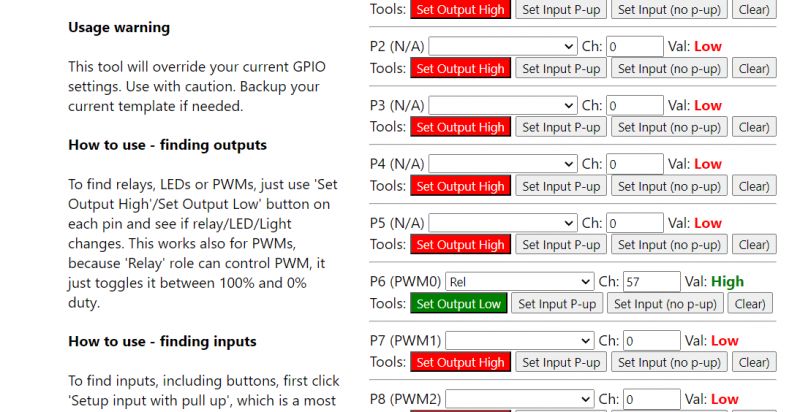OpenBeken GPIO Configuration Tool Screenshot of the OpenBeken GPIO configuration tool.