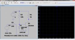 Symulacja obwodu elektronicznego z wykresem w LTspice.
