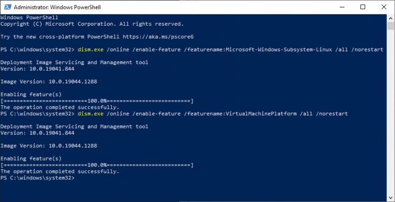 Windows PowerShell Screenshot with DISM Commands Screenshot of a Windows PowerShell window with DISM commands.