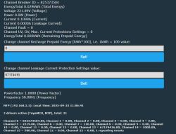 Screenshot of interface showing electrical readings and protection settings