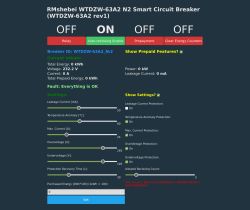 Control panel of the WTDZW-63A2 breaker with current values and protection settings