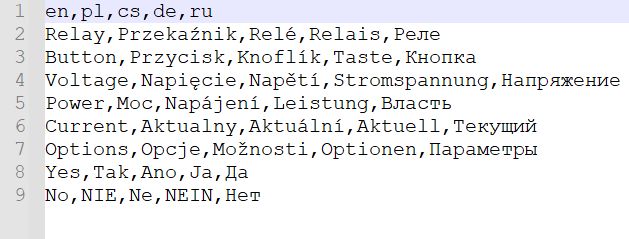 Simple CSV file with technical translations into various languages