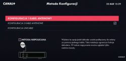 Ekran konfiguracji dekodera CANAL+ z wyborem metody połączenia anteny.