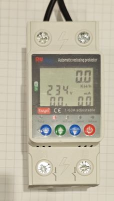 Display of automatic reclosing protector showing 234V reading.