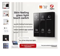 Ad for a glass touch light switch with Tuya app control and ZigBee logo