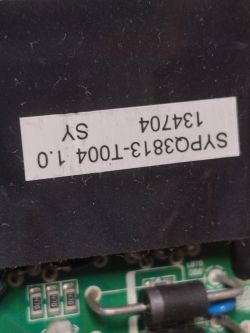 Label on Circuit Board Close-up of a label on a circuit board with the text SYPO3813-T004 1.0 134704 SY.
