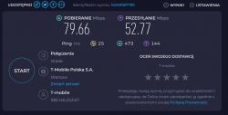 Wyniki testu prędkości internetu z T-Mobile Polska S.A. w Warszawie.
