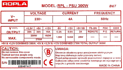 ROPLA model: RPL-PSU 300W - padł zasilacz i od czego zacząć naprawę?